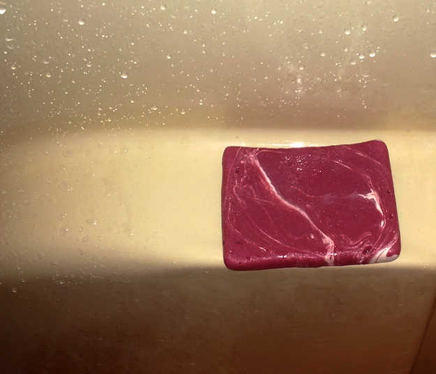 This peppermint swirl soap that looks like a little rectangular slab of steak.