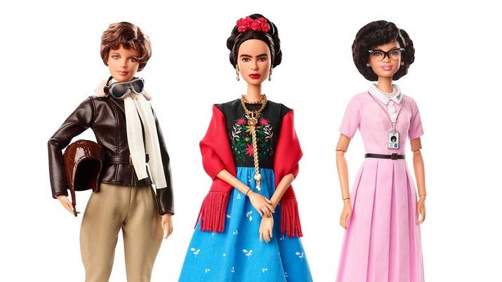 From left to right: Amelia Earhart (American aviation pioneer), Frida Kahlo (renowned Mexican artist), and Katherine Johnson (influential NASA mathematician).