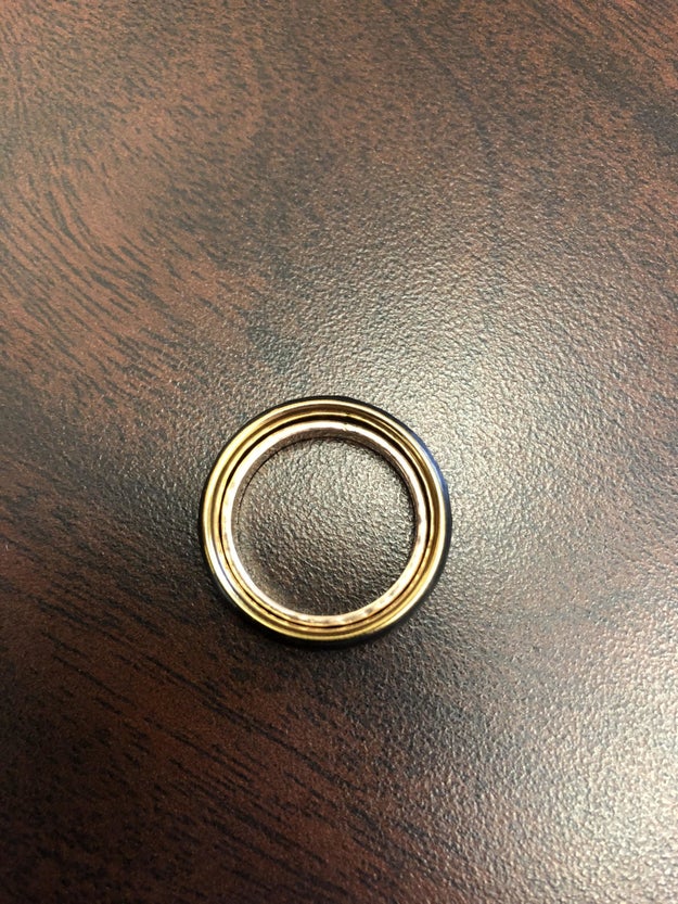 These wedding rings fit so well inside each other it feels like a heavy-handed metaphor.