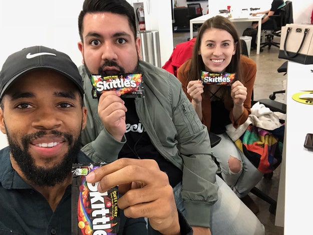 Three of us decided to try the new Skittles flavors individually and all together to see how they taste.