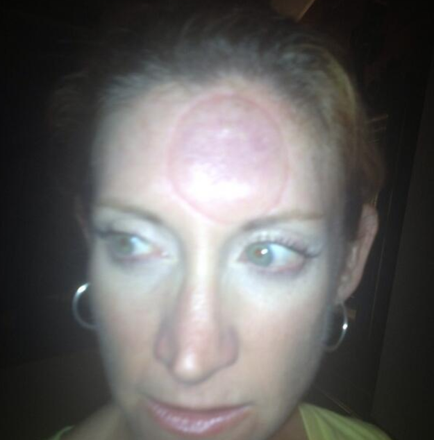 This mom who put a suction cup speaker on her forehead. (Also, where do you even find something like that?)