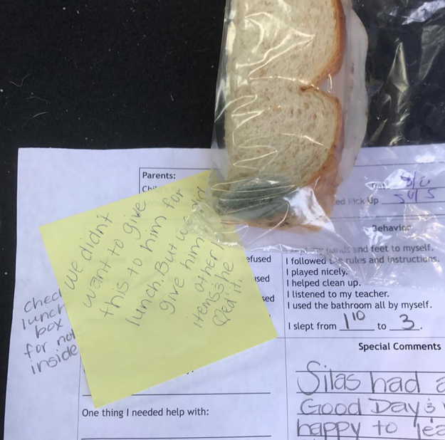 This mom who sent her kid to school with a moldy sandwich.