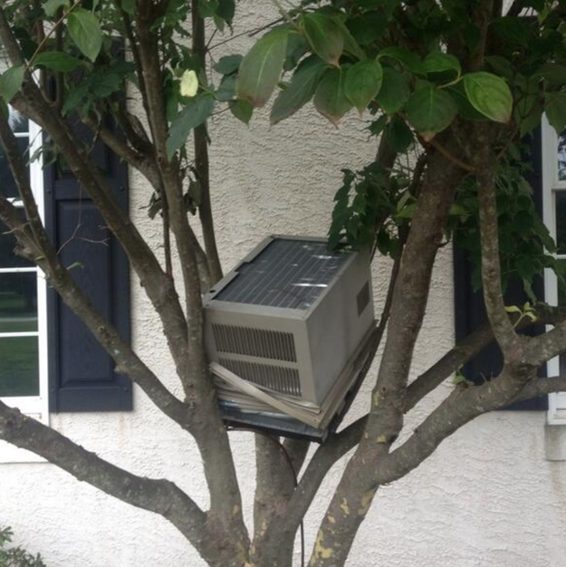 This mom who somehow managed to knock the AC unit out the window.