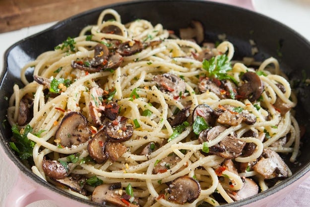 Mushroom and Garlic Spaghetti Dinner