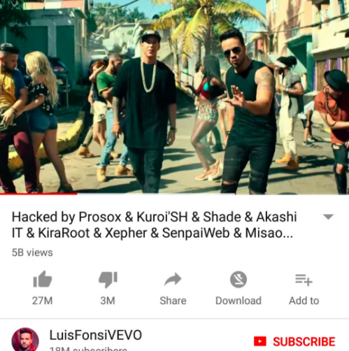 Music videos from Shakira, Taylor Swift, Selena Gomez, Drake, Chris Brown, DJ Snake, and more, had their titles changed to include the names of the hackers.