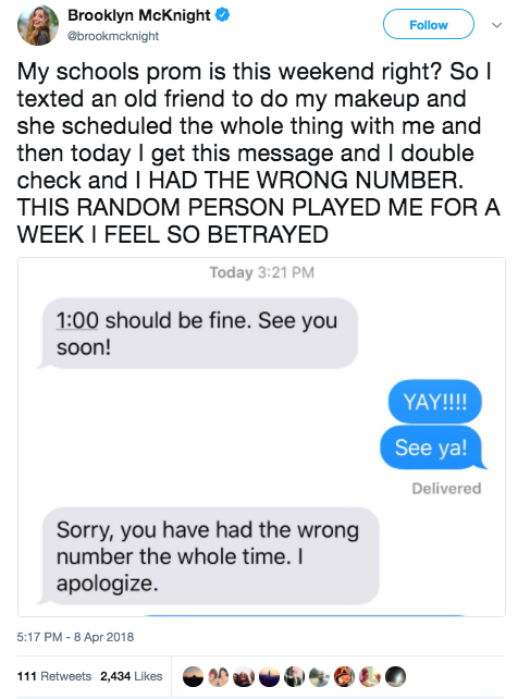 This girl received this text, letting her know that she had been played for a whole week: