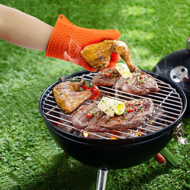 Heat-resistant gloves to make turning kabobs a cinch.