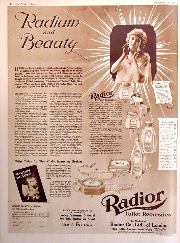 People equated radium's glow with health and vitality, hence its use in medicines and cosmetics.