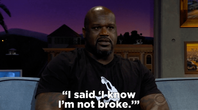 Except Shaq probably actually had money in his account...