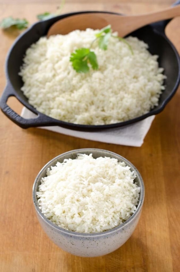 If you're watching carbs, swap out regular rice for cauliflower rice.