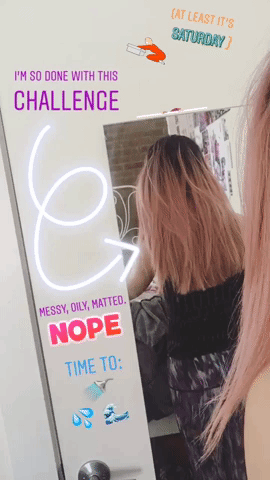 As soon as I woke up today, I could feel the sheer weight of my hair. I've been sleeping in a sloppy, high bun most nights to avoid contaminating my pillow too much — IDK if that's a thing, but it makes me feel better.My hair's begging to be washed at this point. Counting down the hours. Honestly, nothing's going to make it feel or look better and I'm really not about continuing to pile on the products at this point.I'm grumpy, but at least I can hide out in my apartment for most of the day. But I'm proud I made it through the week, and if nothing else, I might actually enjoy washing my hair this time around! Shower cap, you rang? Sorry, you're not needed.