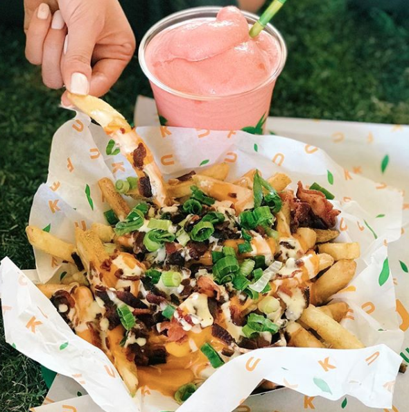 This loaded fries and strawberry slushie combo: