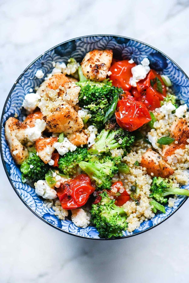 Mediterranean Chicken Bowl with Broccoli and Tomato
