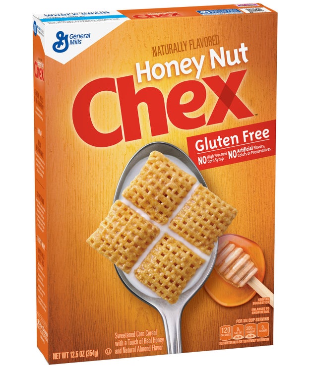 A box of GF honey nut Chex so you can indulge in a tasty cereal break.