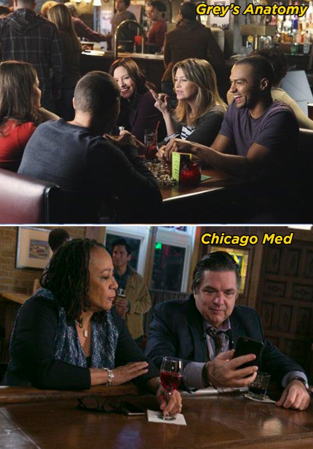 All of the doctors hang out at the same bar after work because nobody seems to have any friends outside of the hospital.