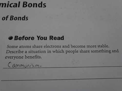 This student who couldn't leave politics out of his chemistry homework: