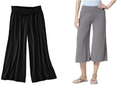 A product shot of black and grey gauchos