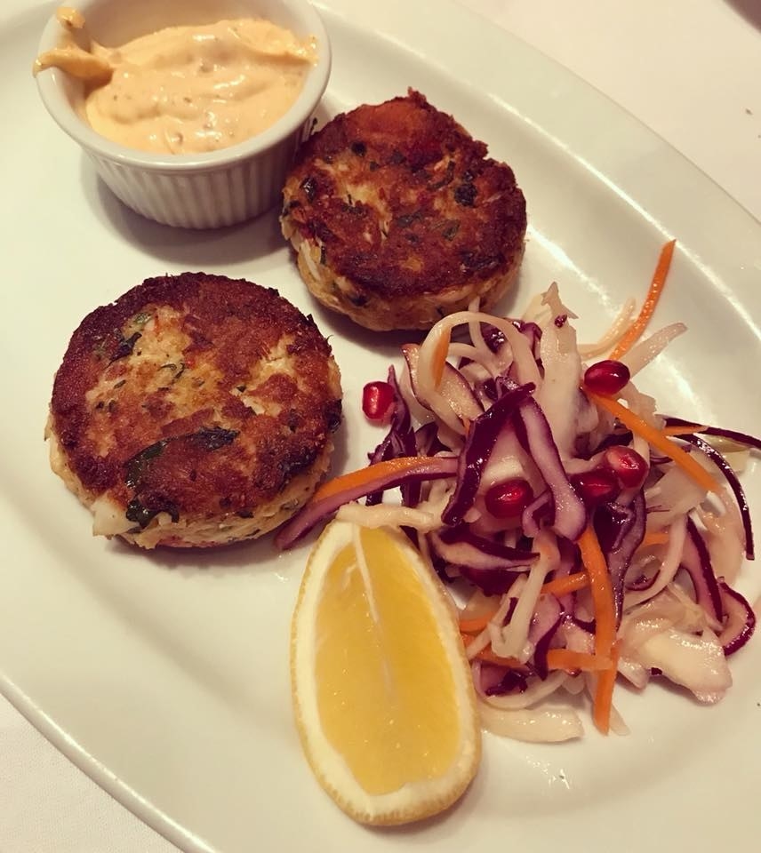 Start your meal with Kavourokeftes, or wild crab cakes, complemented by crunchy winter slaw with pomegranate seeds and a side of harissa aioli. The crab cakes - made fresh and never frozen - has lumps of real crab meat. They are perfectly crispy on the outside and moist on the inside.