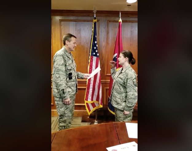 The video of the re-enlistment ceremony went viral with more than 2.7 million views after an unofficial Air Force forum posted it on Facebook on Saturday, saying, "Remember when the Profession of Arms was taken seriously??"