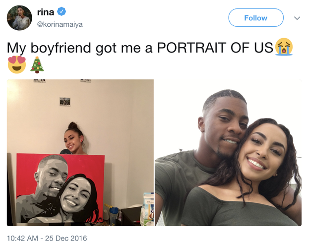 This boyfriend who got his girlfriend a couple's portrait for the holidays: