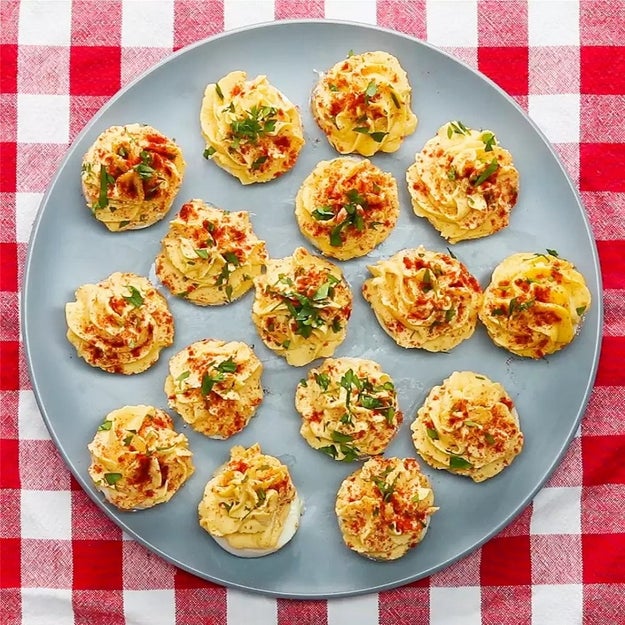 Muffin tin deviled eggs so you can create everyone's favorite way to eat eggs without all that peeling.