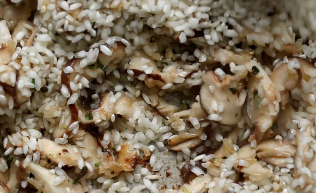 Once you add it to the pot, toast the rice — but be careful not to burn it.