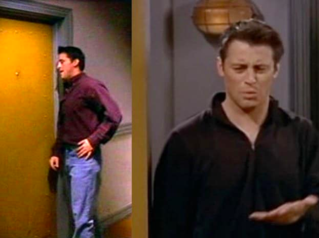 Joey's shirt changing from purple to black in the same scene.