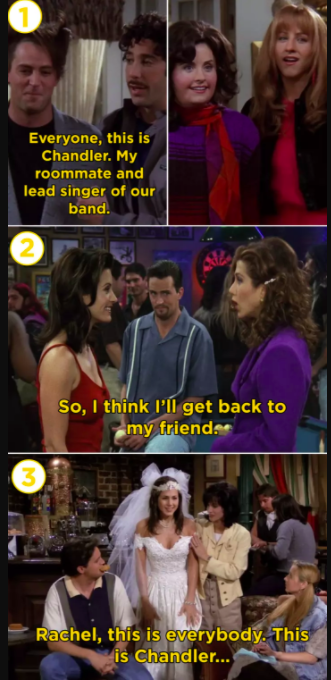 Rachel and Chandler meeting "for the first time" on three separate occasions.