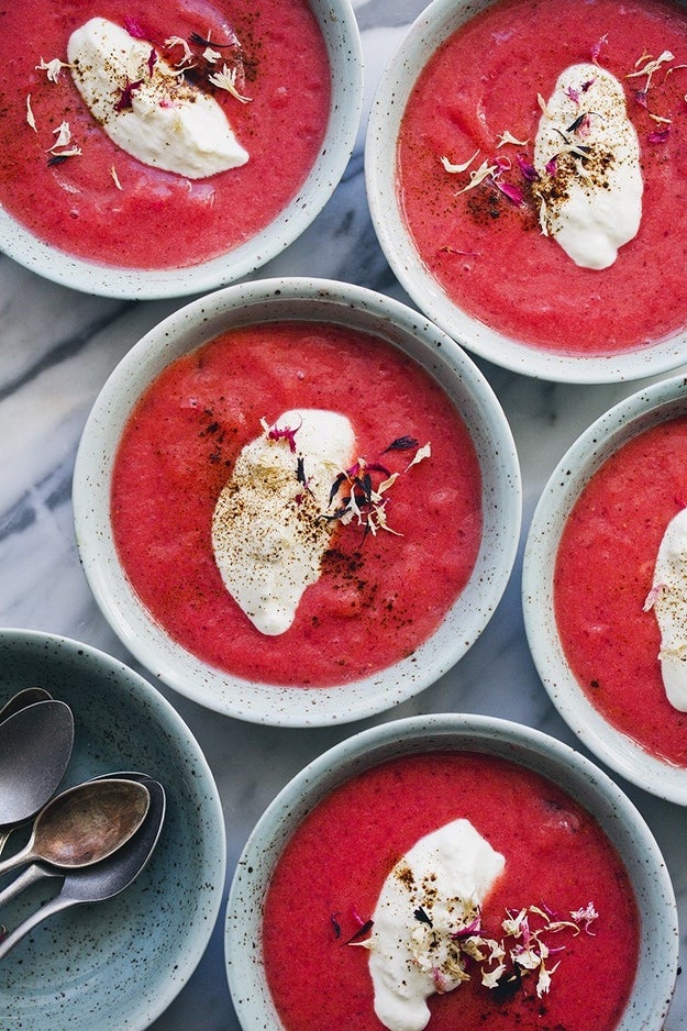 Rhubarb, Ginger and Strawberry Soup