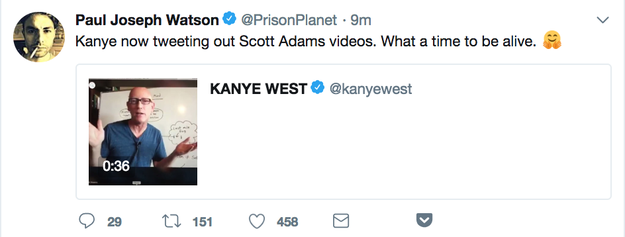 Info Wars editor-at-large, Paul Joseph Watson, was similarly excited by West discovering Scott Adams.