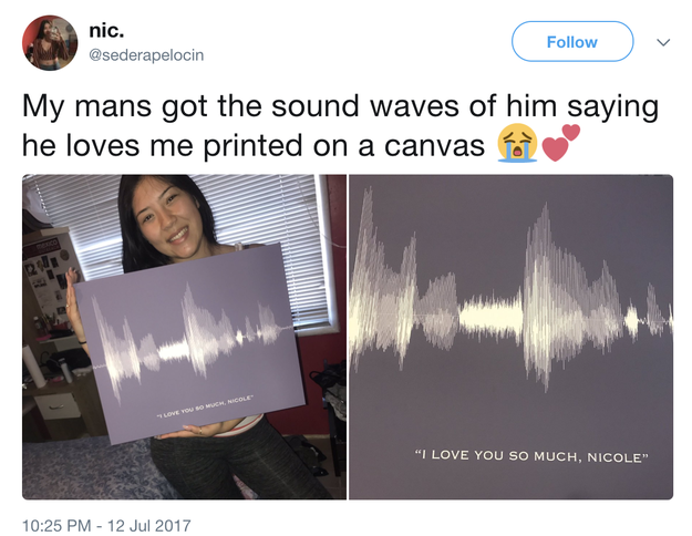 This boyfriend who printed the sound waves of his voice on a canvas for his girlfriend: