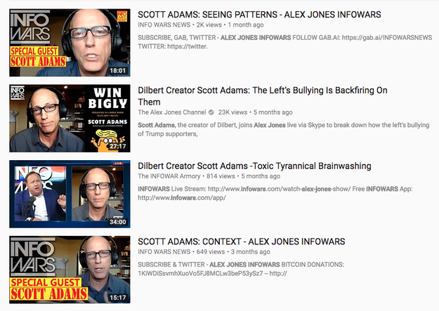 Adams is also a regular guest on Alex Jones' far-right talk show Info Wars.