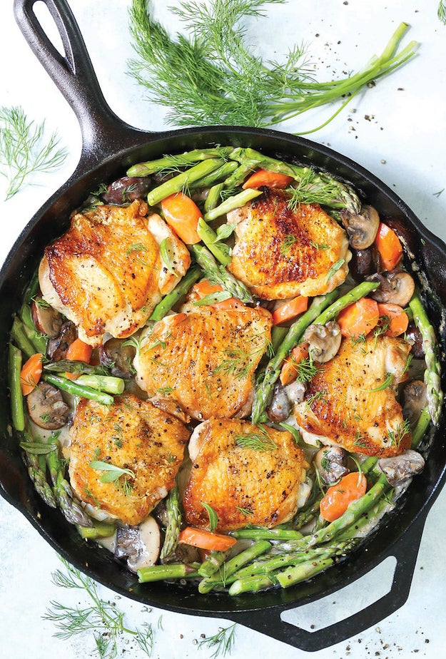 Skillet Chicken With Creamy Spring Vegetables