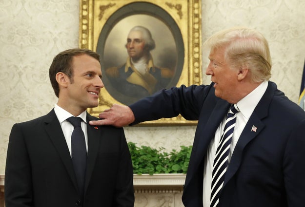 "You have a little piece," Trump said as he brushed the collar of the leader of America's oldest ally on live international television. "We have to make him perfect."