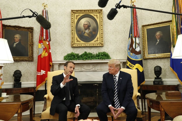 The two presidents sat down in the Oval Office for a chat, where cameras were briefly allowed in to film them.