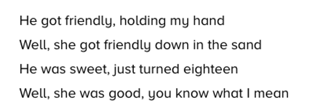 ...and since there weren't actually "horny details" he made them up and told a completely ridiculous, innuendo-filled version of their summer when, like, they literally barely kissed.