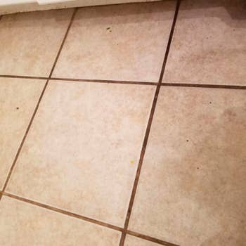 A reviewer's floor with dark grout