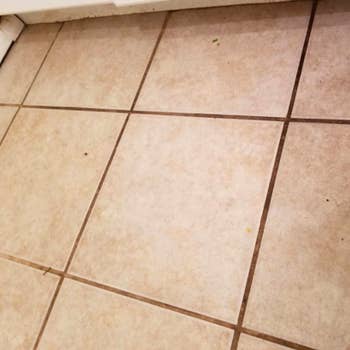 A reviewer's floor with dark grout