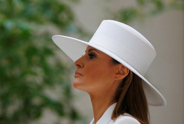 While not directly related to Macron, we have to pause to acknowledge First Lady Melania Trump's hat, which deserves its own Cabinet seat or something tbh.