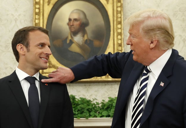 There was Trump brushing what he called "dandruff" off of Macron's lapel, in front of George Washington and the entire White House press corps.