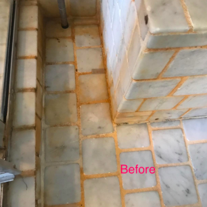 A before photo of a reviewer's grimy tile