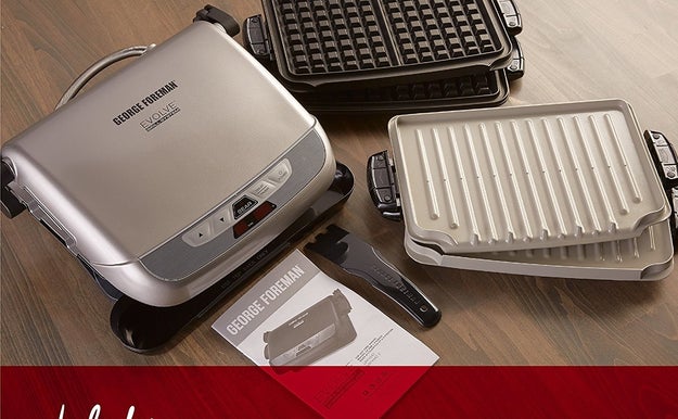 A George Foreman grill with interchangeable grill and waffle plates so you can have the best of both worlds with half the storage space!