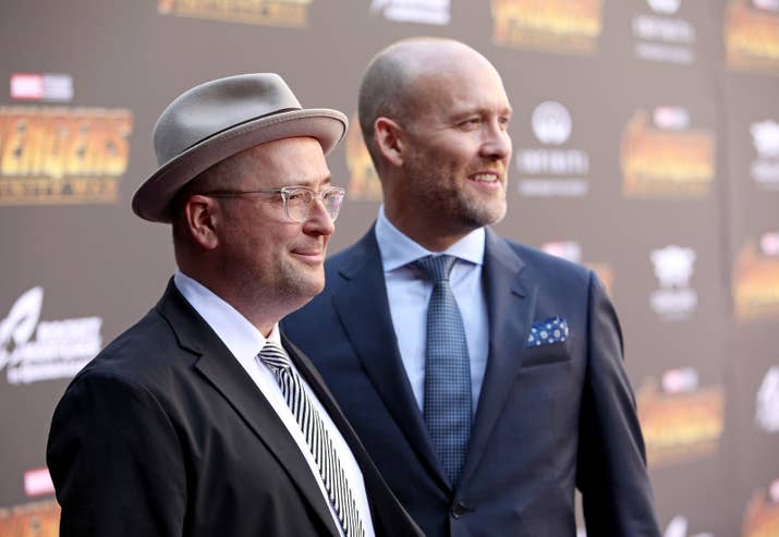 Christopher Markus and Stephen McFeely at the Los Angeles global premiere for Avengers: Infinity War.