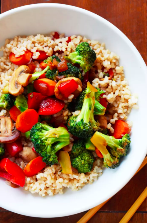 Vegetable Stir-Fry With Brown Rice and Honey-Soy Sauce