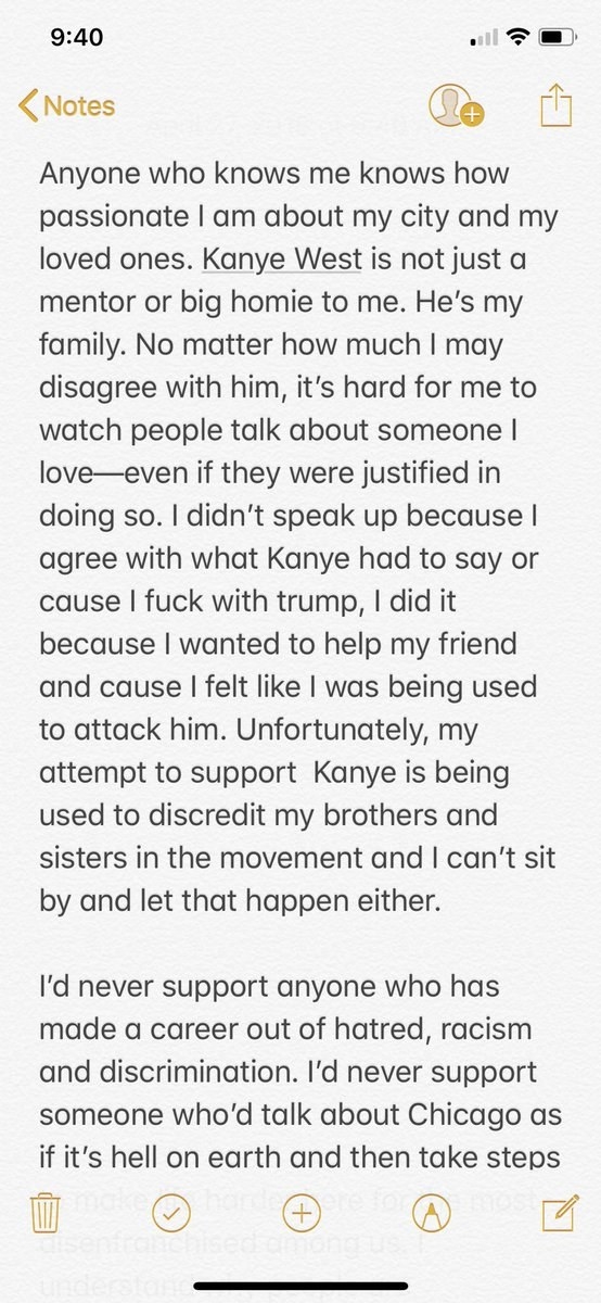 "I didn't speak up because I agree with what Kanye had to say or cause I fuck with Trump, I did it because I wanted to help my friend and cause I felt like I was being used to attack him," Chance wrote.