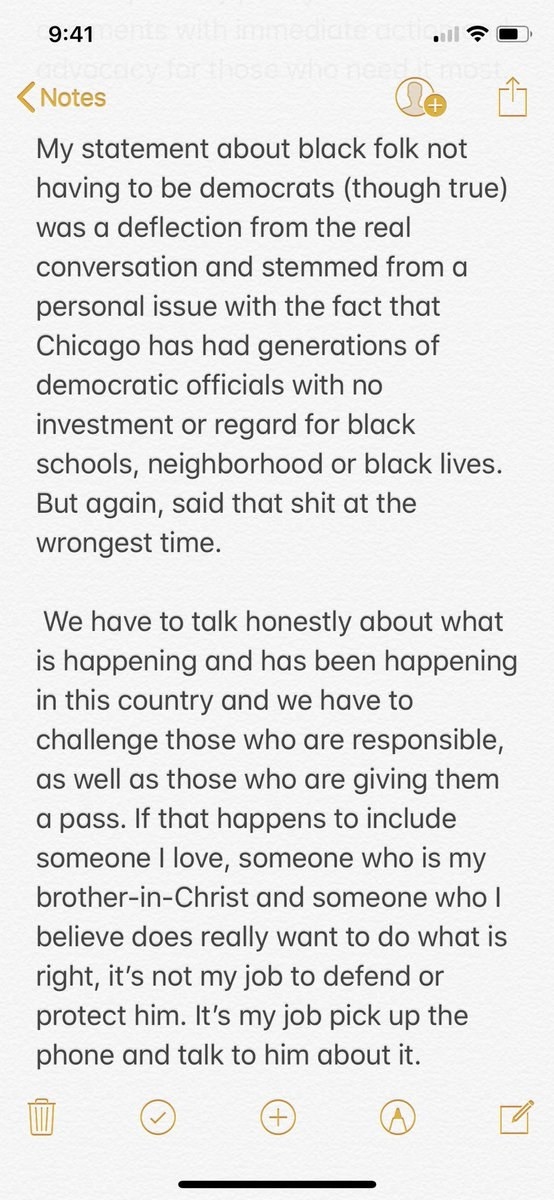 He said his "black folk not having to be Democrats" tweet was a "deflection" that stemmed from the issues he's been advocating for in his home city. He concluded by saying he should have talked to Kanye personally and that he still believes his friend wants to do what is "right" in the end.