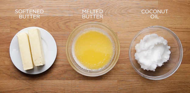 Then, we experimented with fat. We wanted to see the difference between softened butter and melted butter.