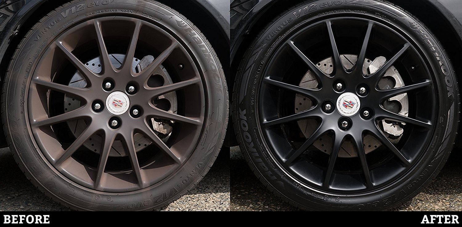 before and after shot of a tire that&#x27;s been cleaned with the tire cleaner