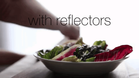 If you're taking a photo next to a window, hold something white (like a piece of paper or napkin) against the non-window side of the plate. This will bounce some of the window light onto the shadowy side of your food — showing more details in the part that's often too dark. Learn more about bouncing light here.