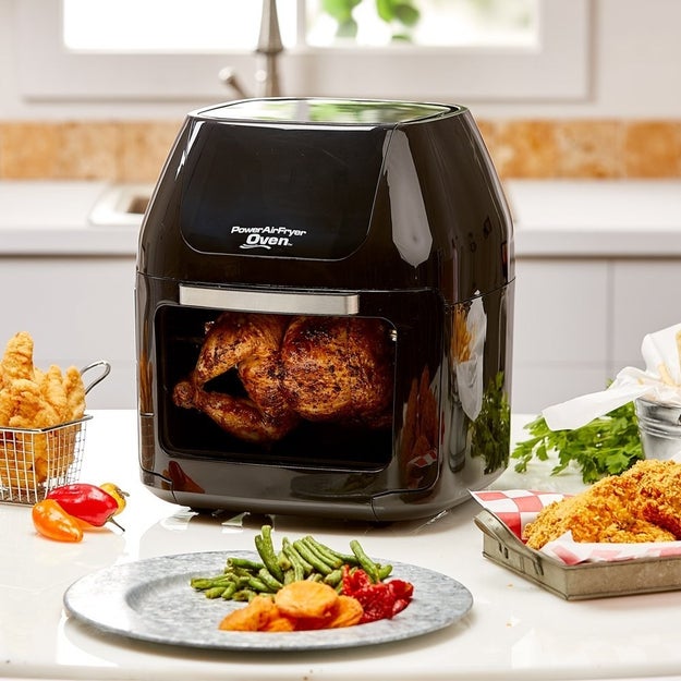 A family-size air fryer with a dehydrator and rotisserie to whip up something delish like the scenario pictured here.